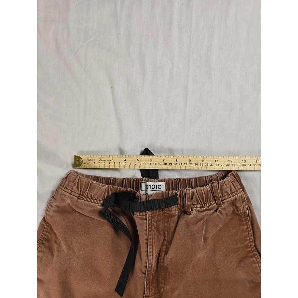 Stoic Pants Mens 33x30 Brown Elastic Waist Belted Straight Leg Workwear Casual